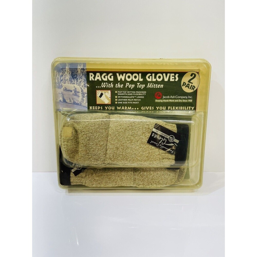 Vintage Jacob Ash Ragg Wool Gloves with pop top mittens. 2 pair. New old stock.